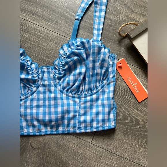 Colsie Milkmaid Blue Gingham Longline Bralette Cropped Tank Top. Size XS. NWT! - Picture 2 of 11